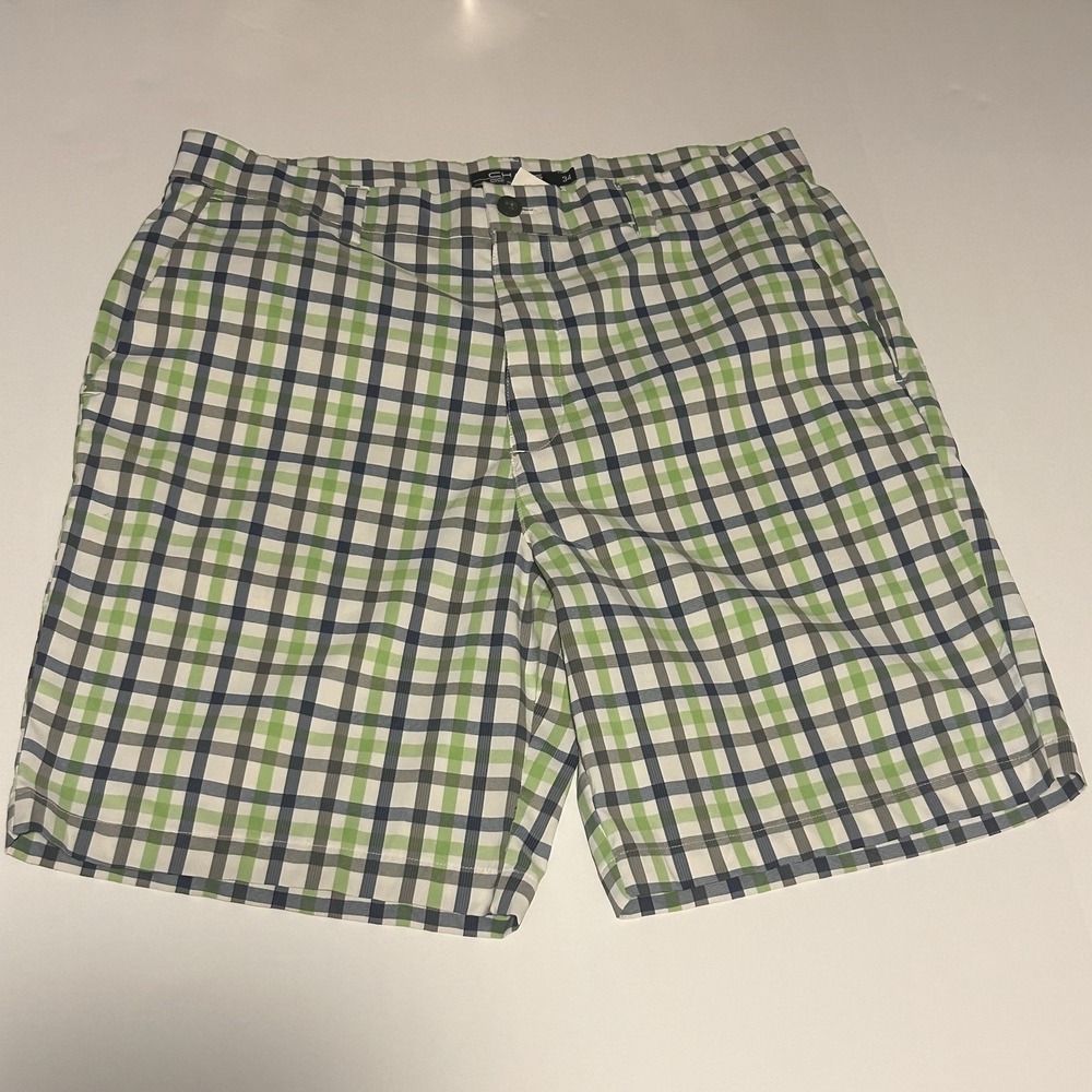 Chaps Golf‎ Shorts Men's 34 White / Lime Green / Blue Plaid